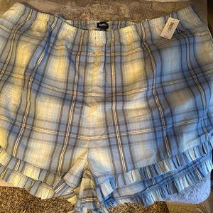 GAP Poplin Ruffled Cotton Pajama Shorts Blue Plaid Size XXL / 2XL - NWT